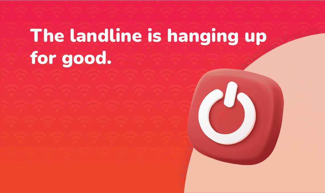 The landline is hanging up for good – visual promoting the PSTN switch-off in the UK by Fusion Fibre Group, symbolising the move from traditional phone lines to digital broadband-based calling.